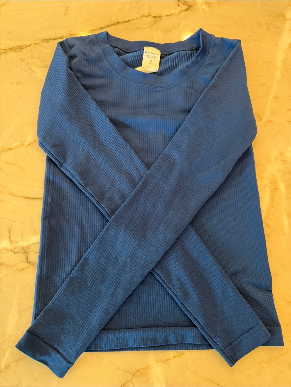 Athleta Navy Ribbed Crewneck Long Sleeve Sweater